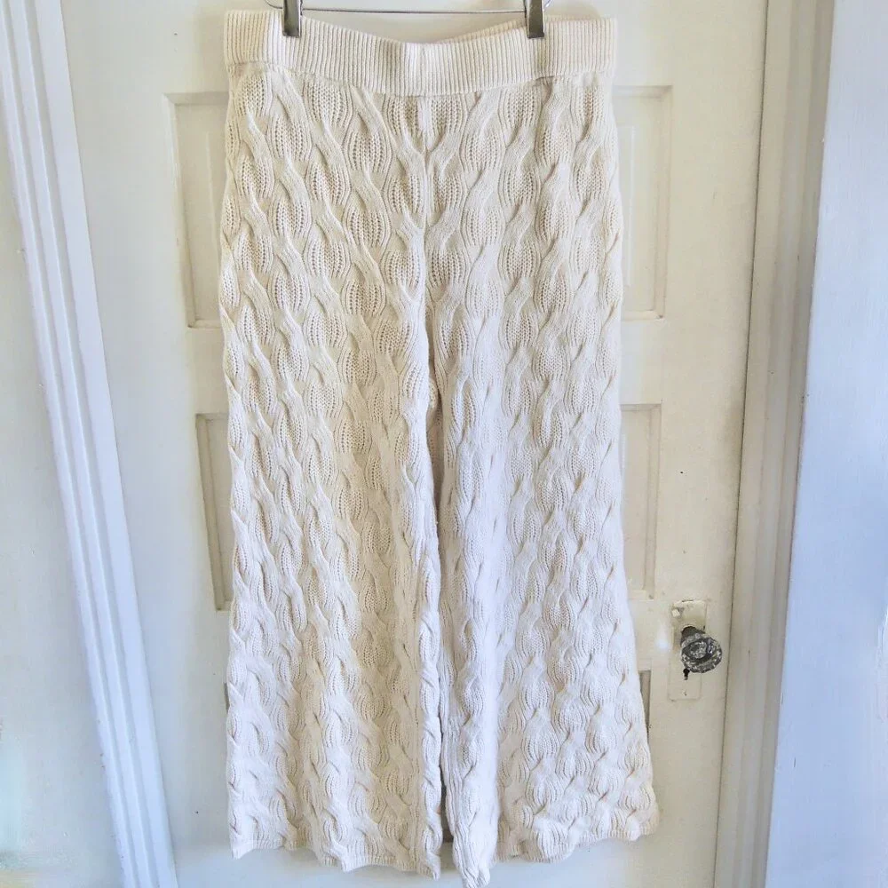 Rachel Comey Cream Cable Knit Wide Leg Palazzo Pants L - Picture 3 of 9
